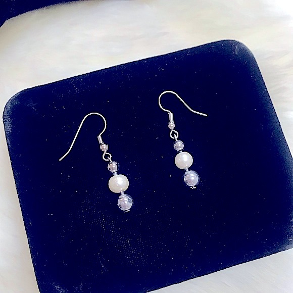 🆕Classy•Chic Silver Hypoallergenic Pearly Beaded Dangles Earrings 4_Pierced👂🏻 - Picture 6 of 15